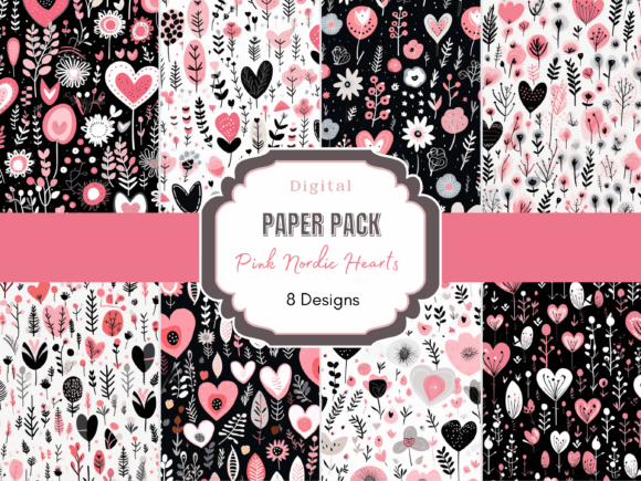 Download Pink Nordic Boho Hearts Digital Paper - Boho heart Collection