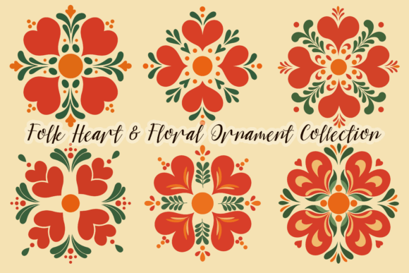Download Folk Heart &amp; Floral Ornament Collection - Floral ornament Collection