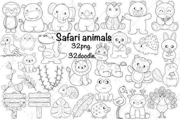 Download Safari Animal Doodle Clip Art, Jungle - Doodle clip art Collection