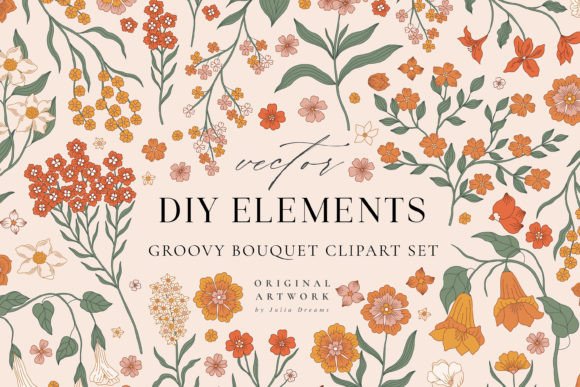 Download Groovy Bouquet Boho Flowers Clipart - Boho flowers Collection
