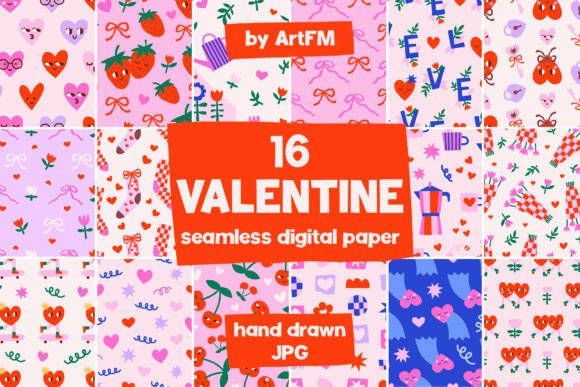 Download 16 Cute Valentines Day Digital Paper - Valentines day Collection
