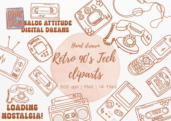 Download Retro 90’s Tech Doodle Clip Art - Doodle clip art Collection