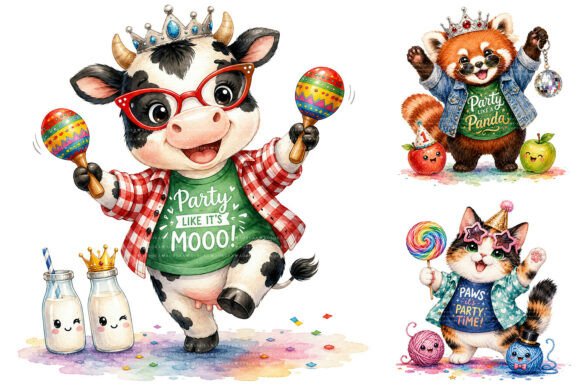Download Watercolor Party Animals Clipart Bundle - Party Collection
