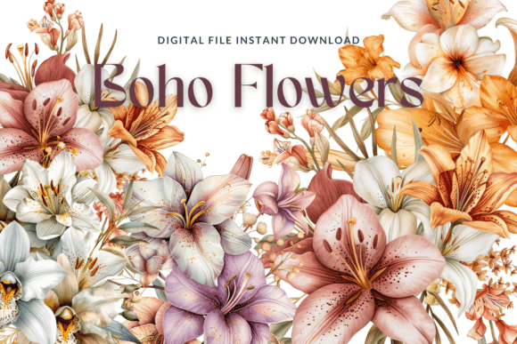 Download Watercolor Boho Flowers Clipart - Boho flowers Collection